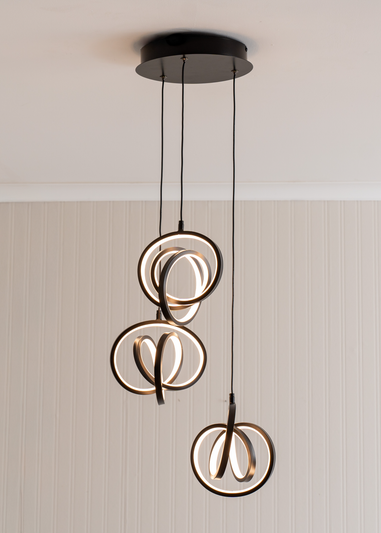 ValueLights Infinity Matte Black Loop Twirl 3 Way Cluster Drop LED Ceiling Pendant Light
