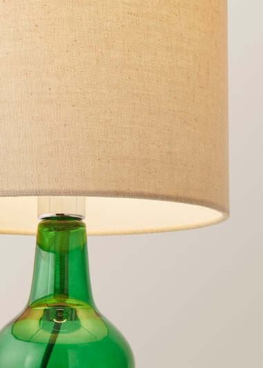 ValueLights Aida Natural Linen Tall Lamp Bright Green Bubble Glass Table Lamp