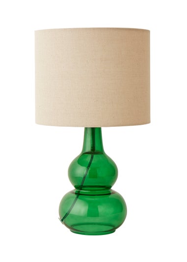 ValueLights Aida Natural Linen Tall Lamp Bright Green Bubble Glass Table Lamp
