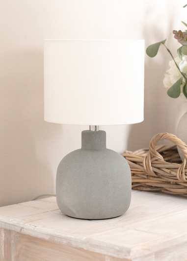 ValueLights Chelsea Natural Linen Shade Hand Finished Sandblast Grey Ceramic Table Lamp