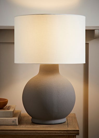 ValueLights Blair Natural Linen Drum Shade Hand Finished Ceramic Stoneware Table Lamp