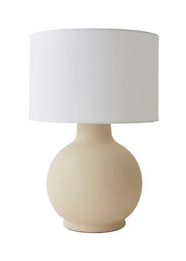 ValueLights Blair Natural Linen Drum Shade Hand Finished Ceramic Stoneware Table Lamp