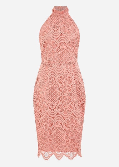 Yumi Pink Lace Halter Neck Dress