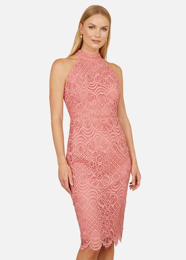 Yumi Pink Lace Halter Neck Dress