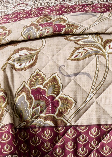 Catherine Lansfield Natural Kashmir Paisley Floral Reversible Quilted Bedspread