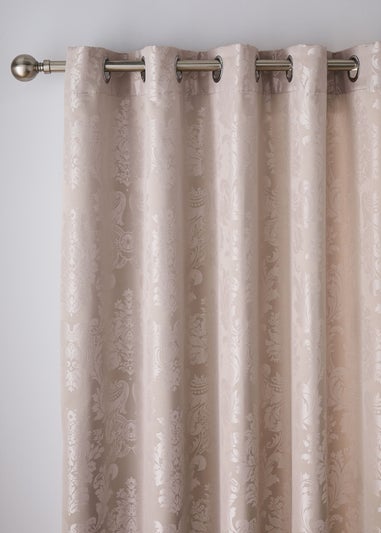 Catherine Lansfield Champagne Gold Damask Jacquard Lined Eyelet Curtains Two Panels