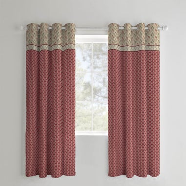 Catherine Lansfield Red Natural Kashmir Paisley Floral Lined Eyelet Curtains Two Panels