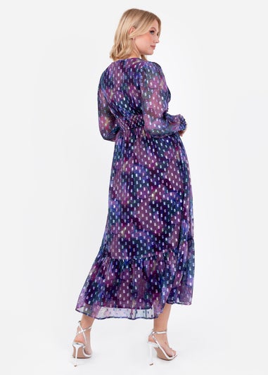 Lovedrobe Purple Long Sleeve Midi Dress With Silver Dobby Detail