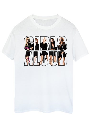 Girls Aloud Filled Logo White Boyfriend Fit Music Graphic T-Shirt