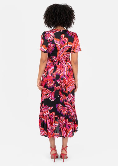 Lovedrobe Floral Angel Sleeve Waterfall Ruffle Midaxi Dress