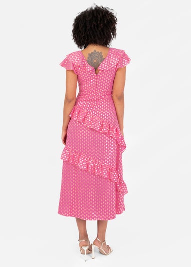 Lovedrobe Pink Flutter Sleeve V Neck Ruffled Midaxi Dress