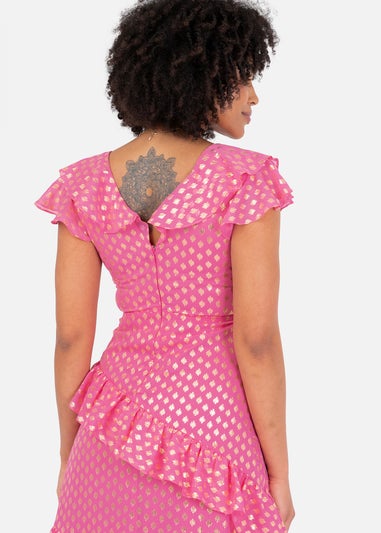 Lovedrobe Pink Flutter Sleeve V Neck Ruffled Midaxi Dress