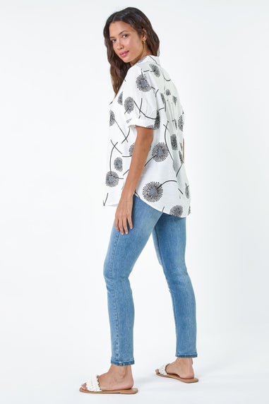 Roman Ivory Cotton Blend Dandelion Print Shirt