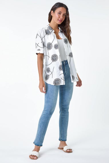 Roman Ivory Cotton Blend Dandelion Print Shirt