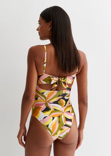 Gini London Yellow Tropical Palm Swimsuit With Gold Shell Hardware