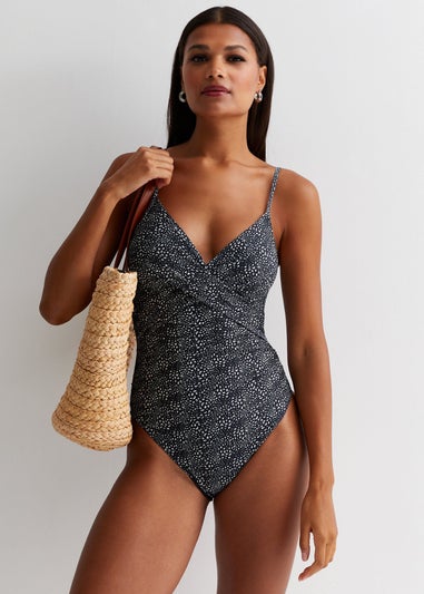Gini London Black Animal Tummy Control Ruched Swimsuit