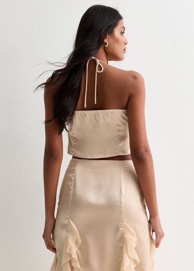 Gini London Champagne Satin Ruffle Tie Front Top