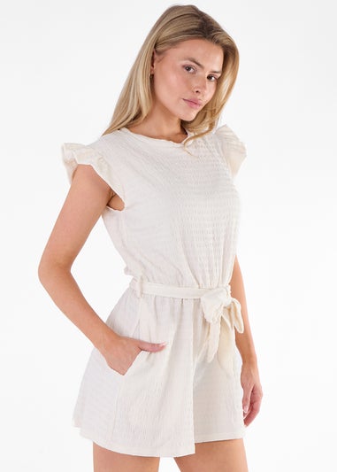 Gini London Cream Stretch Texture Frill Elasticated Waist Playsuit