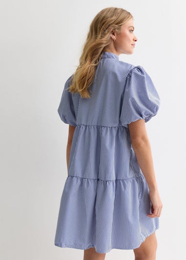 Gini London Blue Puff Sleeve Stripe Tiered Dress