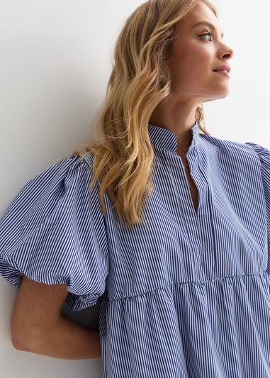 Gini London Blue Puff Sleeve Stripe Tiered Dress