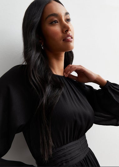 Gini London Black Crew Neck Twist Front Ruched Waist Maxi Dress