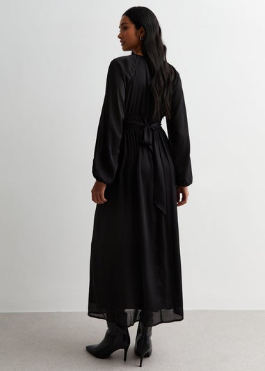 Gini London Black Crew Neck Twist Front Ruched Waist Maxi Dress