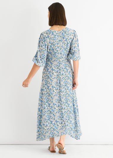 Gini London Blue Floral Print Viscose Midi Dress