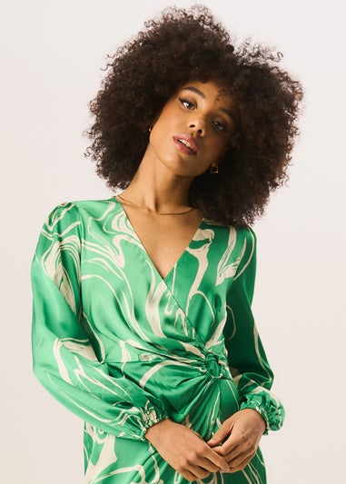 Gini London Green Swirl Print Ring Detail Wrap Midi Dress