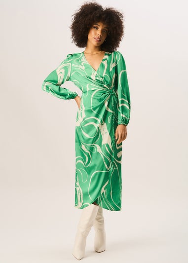 Gini London Green Swirl Print Ring Detail Wrap Midi Dress