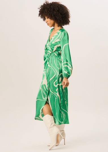 Gini London Green Swirl Print Ring Detail Wrap Midi Dress