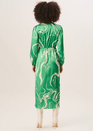Gini London Green Swirl Print Ring Detail Wrap Midi Dress