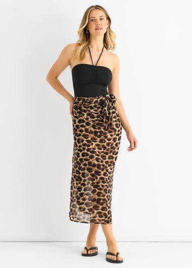 Gini London Brown Animal Print Multiwear Beach Sarong