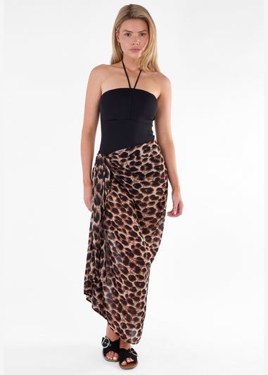 Gini London Brown Animal Print Multiwear Beach Sarong