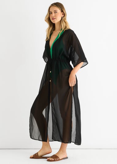 Gini London Black Flowy Open Front Beach Cover Kimono