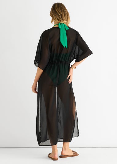 Gini London Black Flowy Open Front Beach Cover Kimono