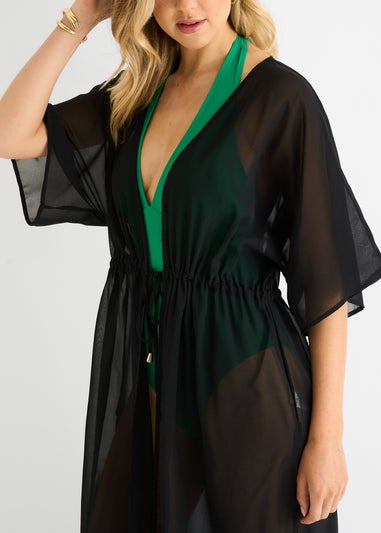 Gini London Black Flowy Open Front Beach Cover Kimono
