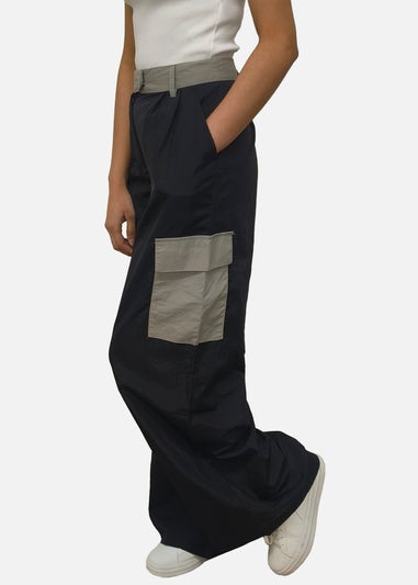 Gini London Black Contrast Detail Cargo Trousers