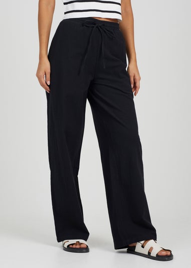 Brave Soul Black Straight Leg Linen Trousers