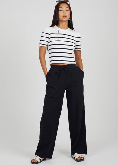 Brave Soul Black Straight Leg Linen Trousers