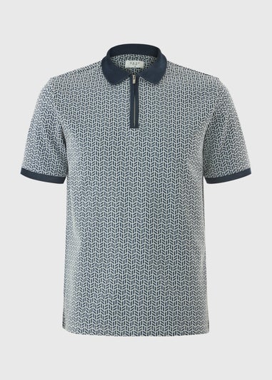 Blue Smart Printed Zip Polo Shirt