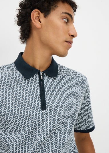 Blue Smart Tile Zip Polo Shirt