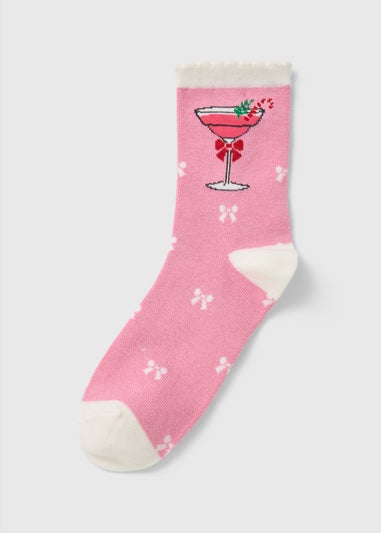 Pink Christmas Drink Socks
