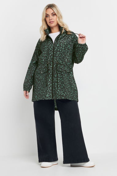 Yours Curve Green Leopard Lightweight Parka Jacket