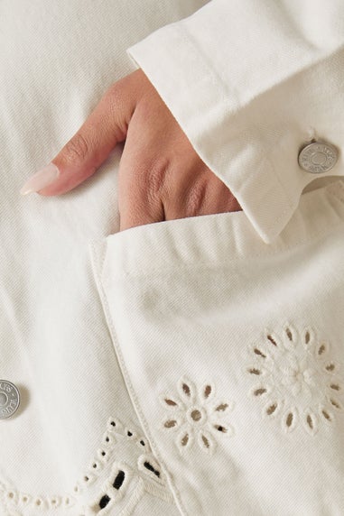 Yours Curve Ivory White Broderie Anglaise Twill Shacket
