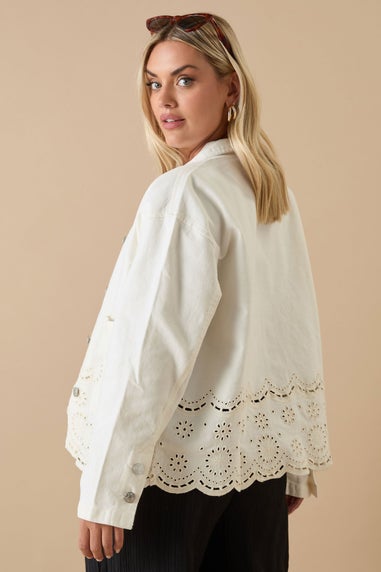 Yours Curve Ivory White Broderie Anglaise Twill Shacket