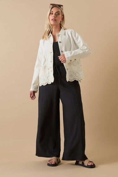 Yours Curve Ivory White Broderie Anglaise Twill Shacket