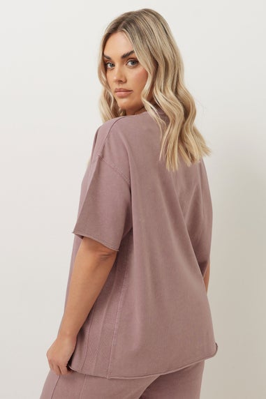 Yours Curve Pink Acid Wash Oversized Sweat T-Shirt
