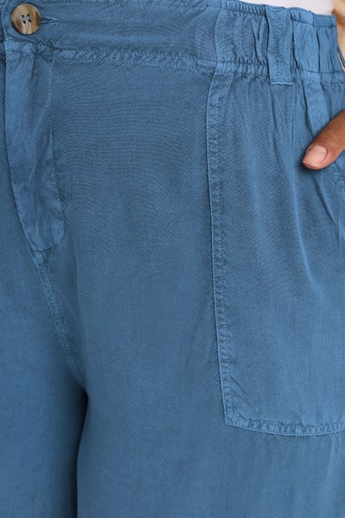 Yours Curve Mid Blue Chambray Pull On Shorts