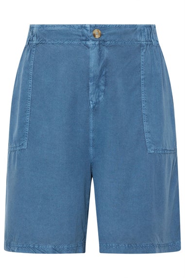 Yours Curve Mid Blue Chambray Pull On Shorts