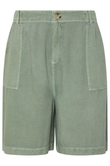 Yours Curve Green Chambray Pull On Shorts